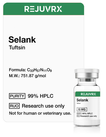 REJUVRX Selank Tuftsin packaging with a vial on a white background