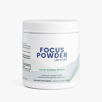 Container of Focus Powder by Rejuvrx on a white background