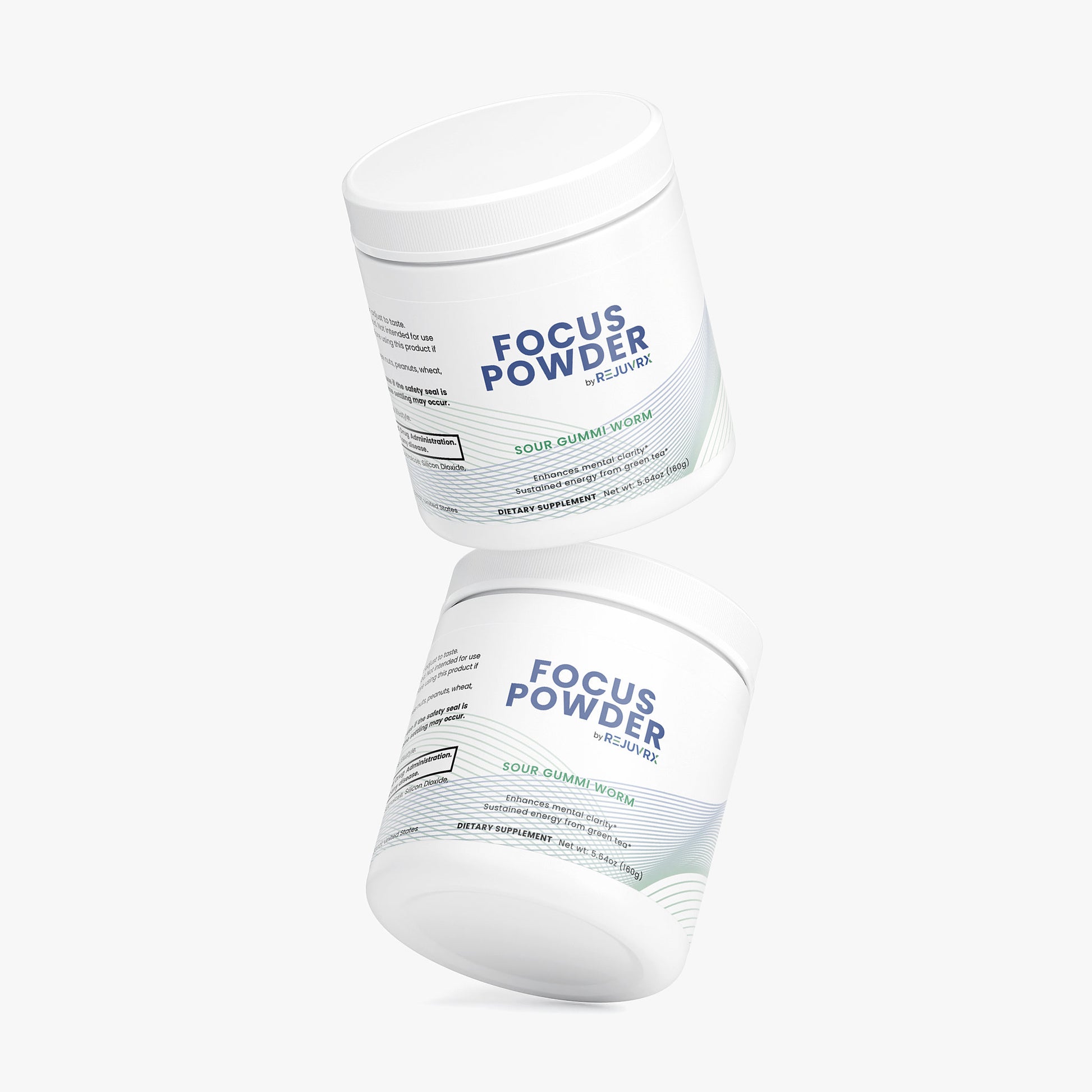 Two containers of 'Focus Powder' on a white background