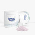Energy powder container with open lid on a white background
