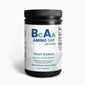Supplement container labeled 'BCAA Amino 360' by REJUVRX on a white background