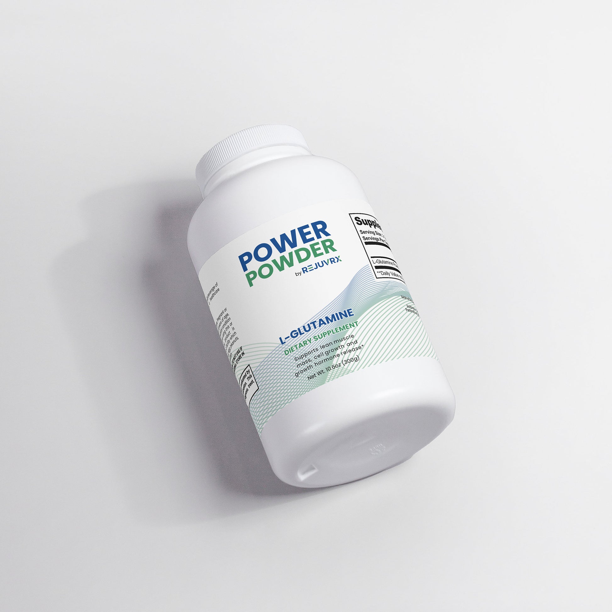 Supplement container labeled 'Power Powder' on a light gray background