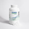 Supplement bottle labeled 'Power Powder by Rejuvrx' on a light gray background