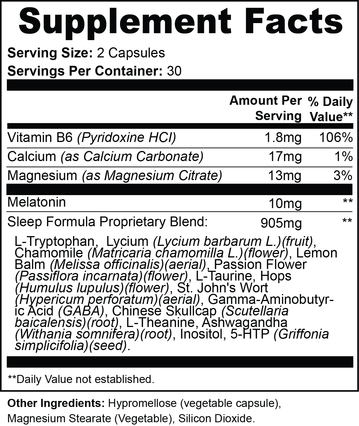 Supplement facts label with detailed nutritional information and ingredients.
