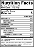 Nutrition facts label for a product with 5 calories per serving