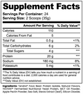 Supplement facts label with nutritional information and ingredients listed.