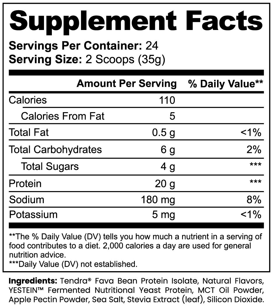 Supplement facts label with nutritional information and ingredients listed.