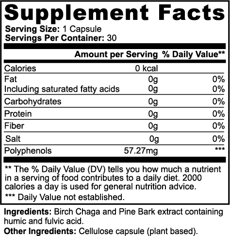 Supplement facts label with nutritional information and ingredients listed.