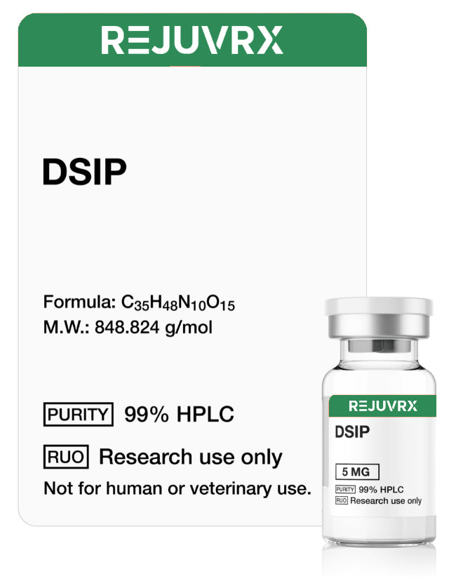 Rejuvrx DSIP vial with label on a white background