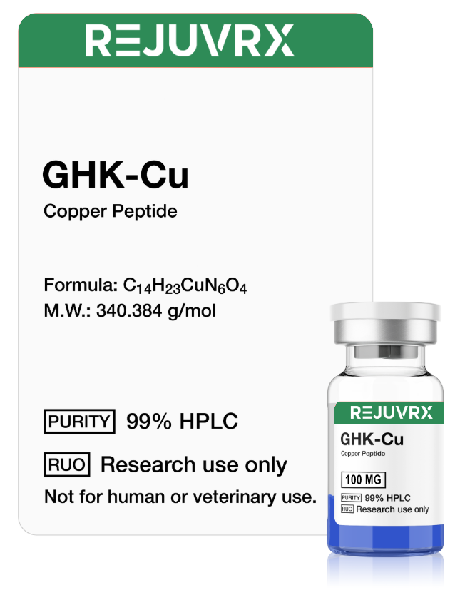 Rejuvrx GHK-Cu Copper Peptide bottle with label on a white background