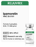 Vial labeled 'Ipamorelin' with REJUVRX branding on a white background