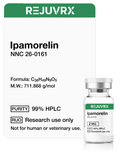 Vial labeled 'Ipamorelin' with REJUVRX branding on a white background