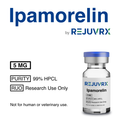 Vial of Rejuvrx Ipamorelin with product details on a white background